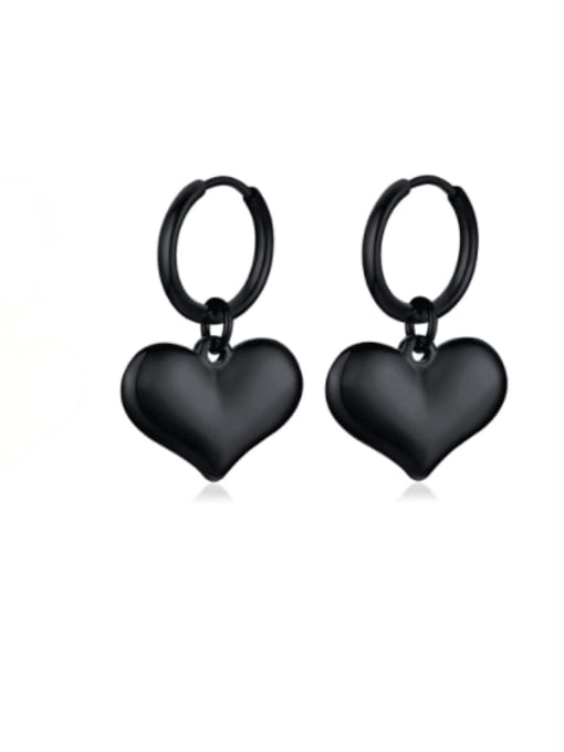 Black [pair] Titanium Steel Heart Minimalist Huggie Earring